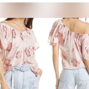 Rebecca Taylor Floral Off-Shoulder Pink Top. Size Medium.